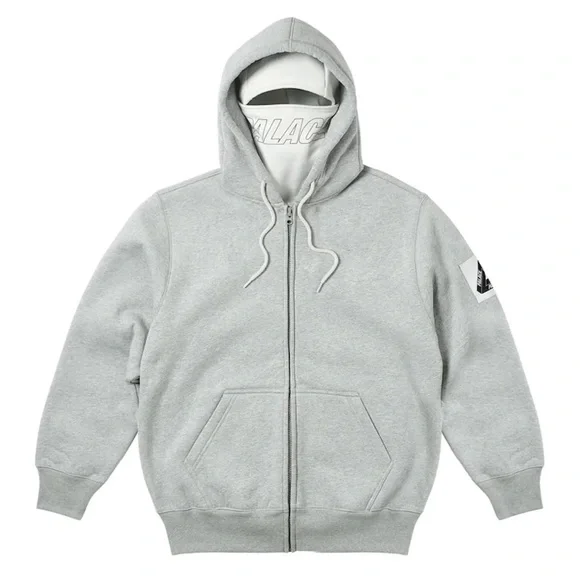 NWT 2023 PALACE FACEMASK SHEARLING THERMAL ZIP HOODIE GREY SZ. SMALL